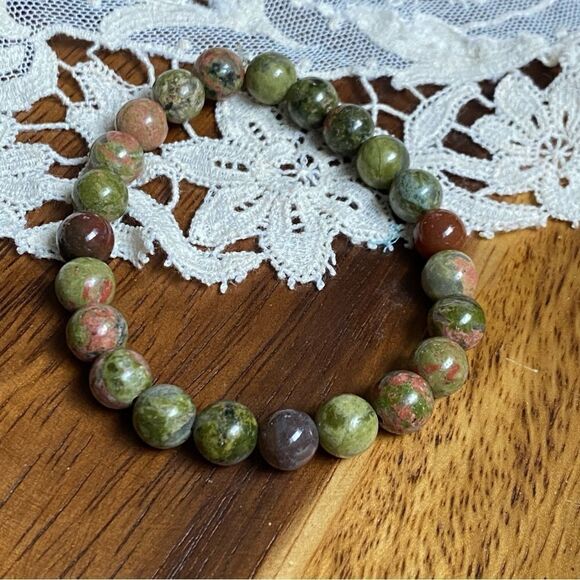 Handmade crystal bracelet // unakite & ocean Jasper // 7” average wrist - Picture 1 of 2